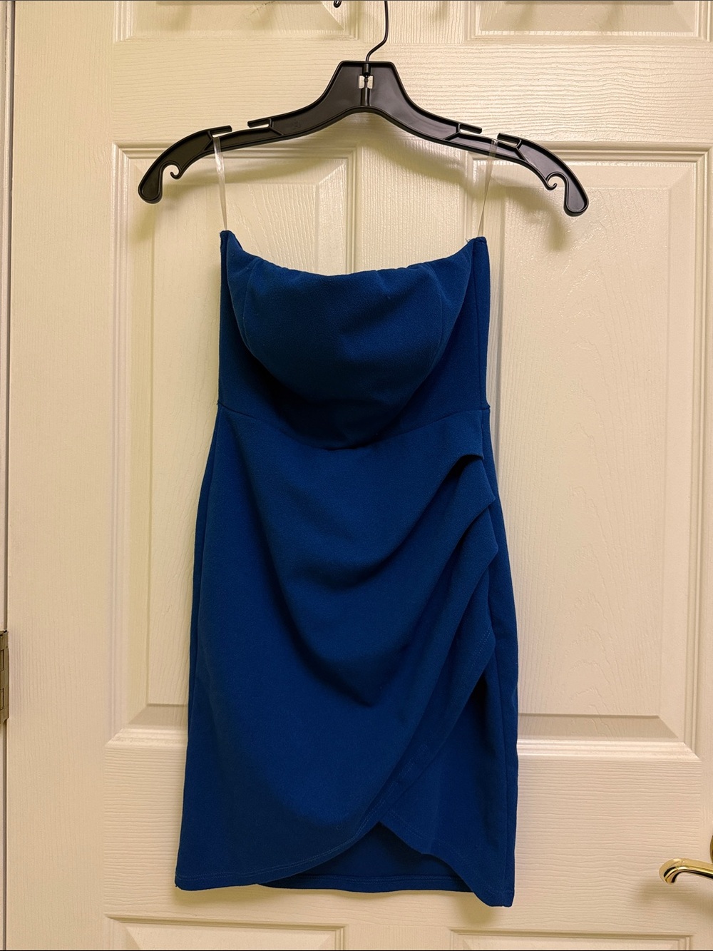 Strapless Cobalt Blue Draped Mini Dress